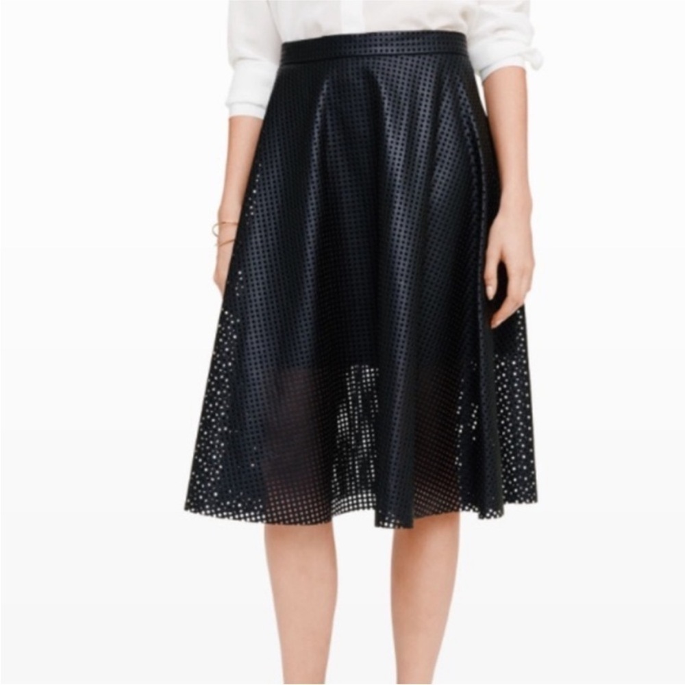 NWT Club Monaco Huette Faux Leather Perforated Midi Skirt Jupe Soot Black